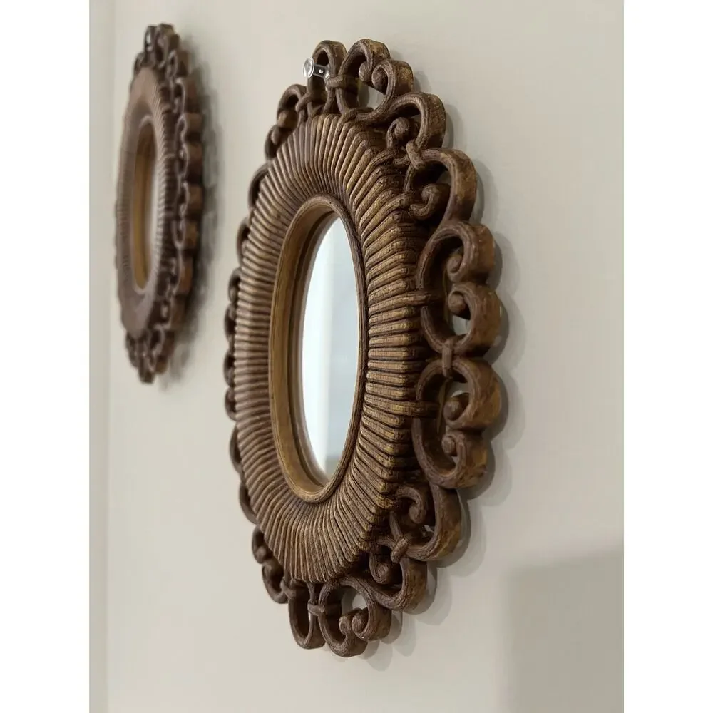 Vintage Wall Mirrors Pair HOMCO Faux Wood Oval Gallery Wall French Provincial